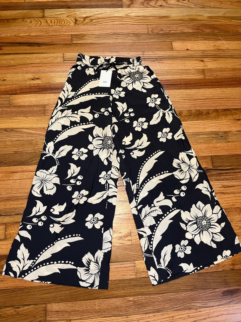 Jacqueline De Yong Floral Wide Leg Palazzo Pants Black & Cream XS Drawstring NWT - Picture 4 of 16